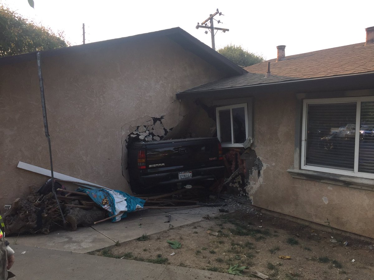 A truck drove into a Galt home early Tuesday morning