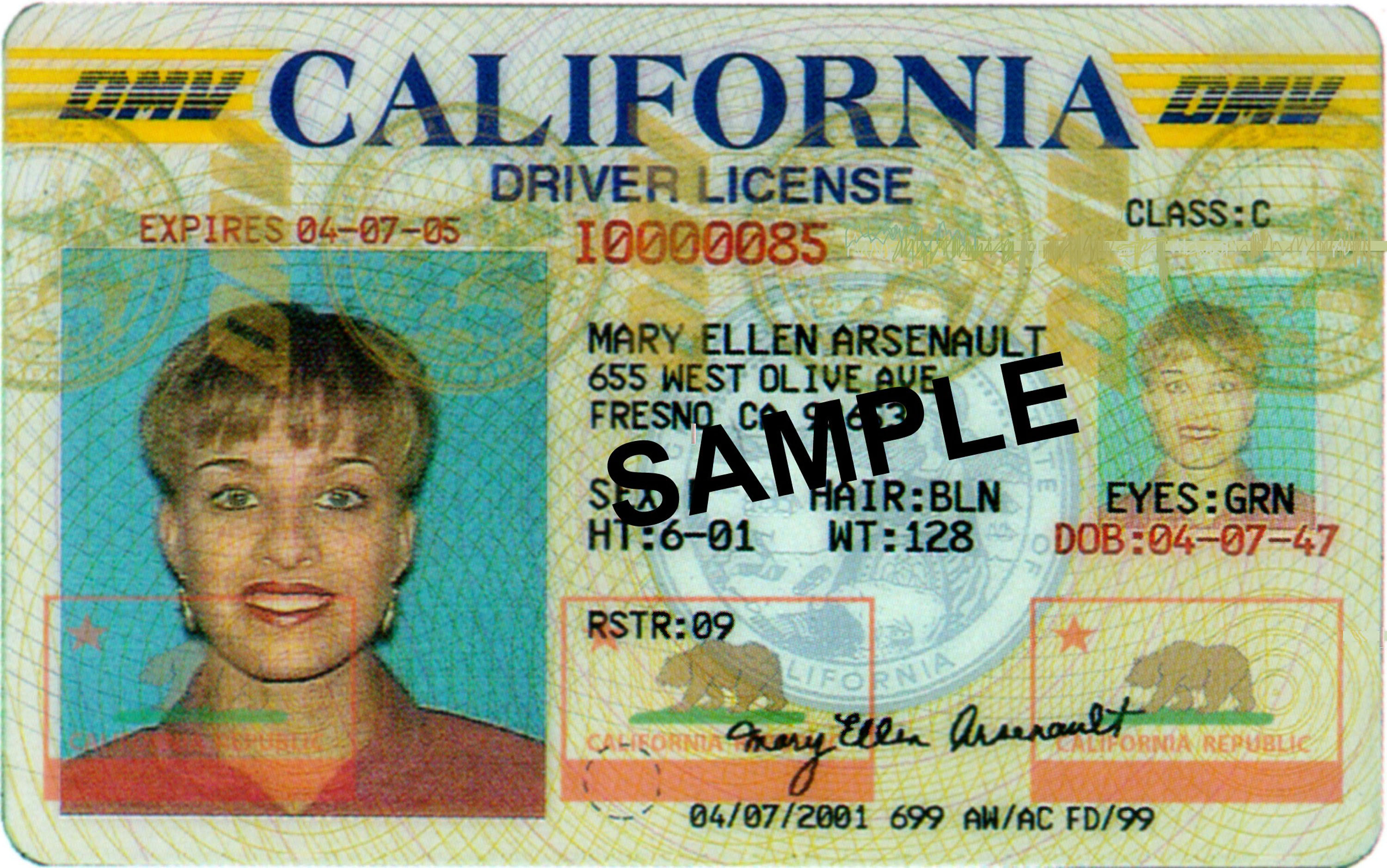 california identification card template