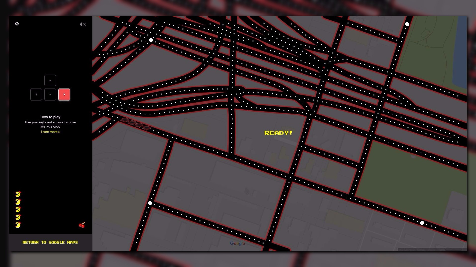Play PAC-MAN on Google Maps view of Seattle