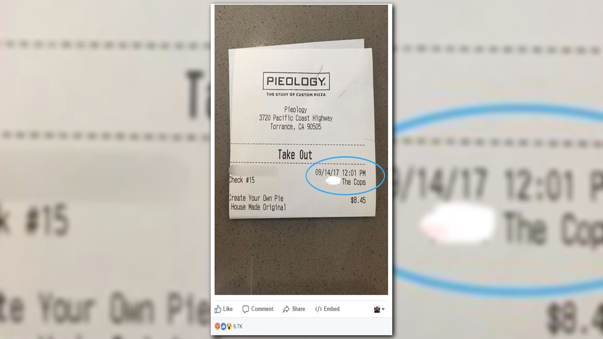 Pieology server fired for obscene note on officer's receipt